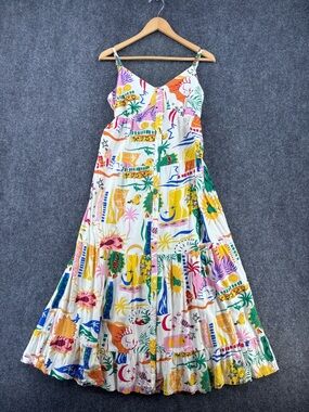 Japna Fruity Tropical Floral Maxi Dress Women’s M Vacation Resortwear Cruise